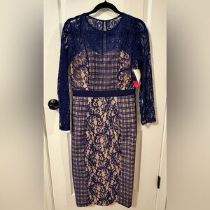 Little Mistress Navy and Beige Lace Dress